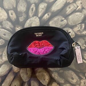 Victoria's Secret Black Bag with Sequin Pink Lips